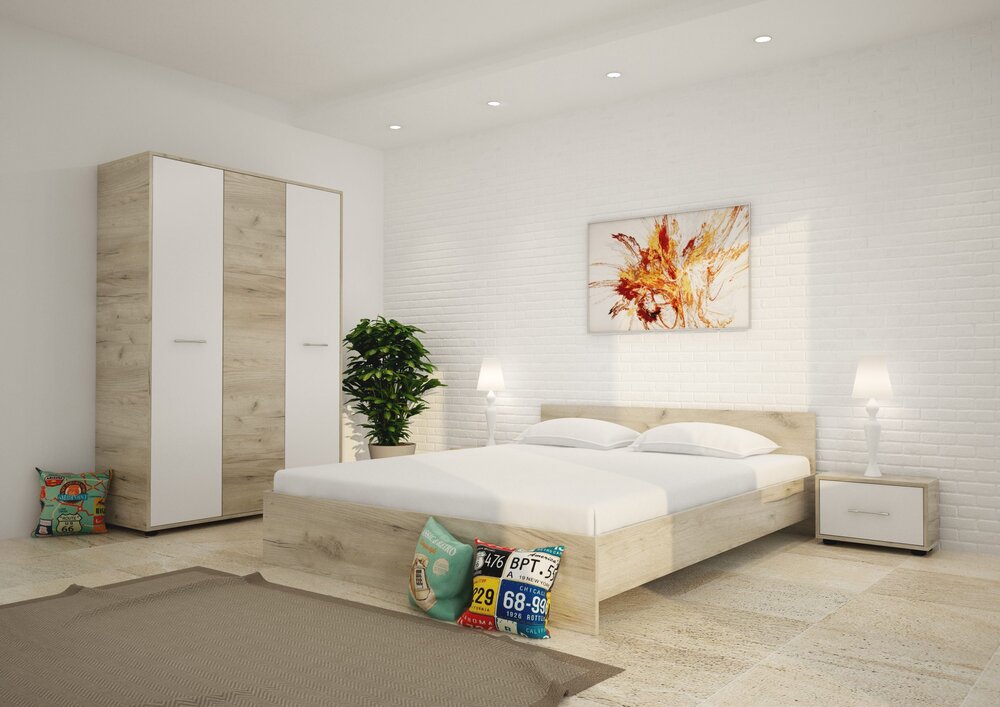 Σετ Κρεβατοκάμαρας 4 τεμαχίων Hera,Σόνομα με λευκό για στρώμα 160/200 εκ., 163/204/60 εκ., All4home