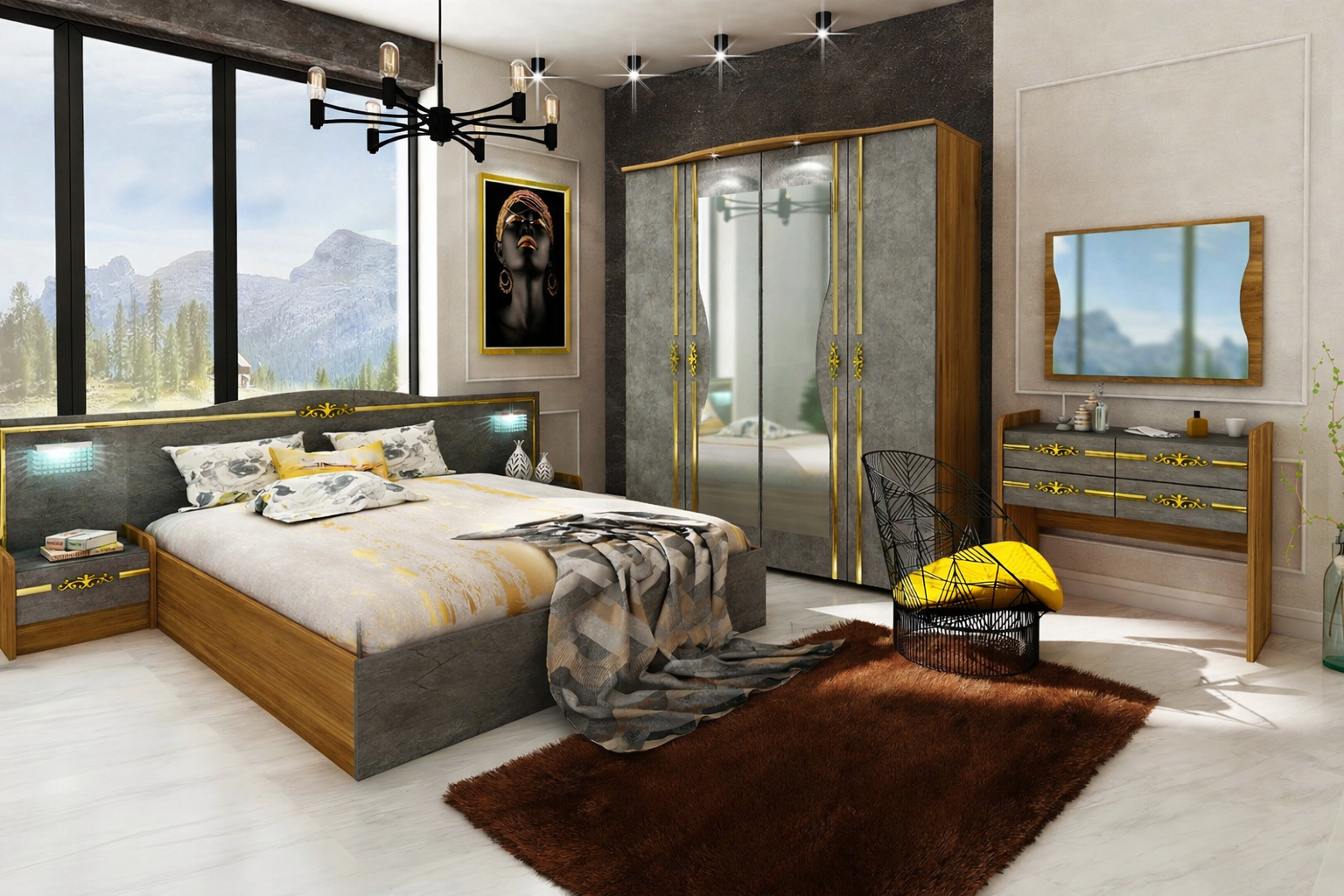 Σετ Κρεβατοκάμαρας 4 τεμαχίων 160/200, Oscar, 252,5/204,5/87 εκ., Καφέ/γκρι, Genomax - Στρώμα ορθοπεδικό με βάση